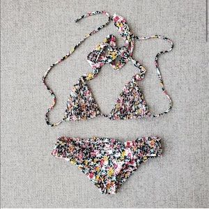 Tori Praver seersucker floral bikini XS
